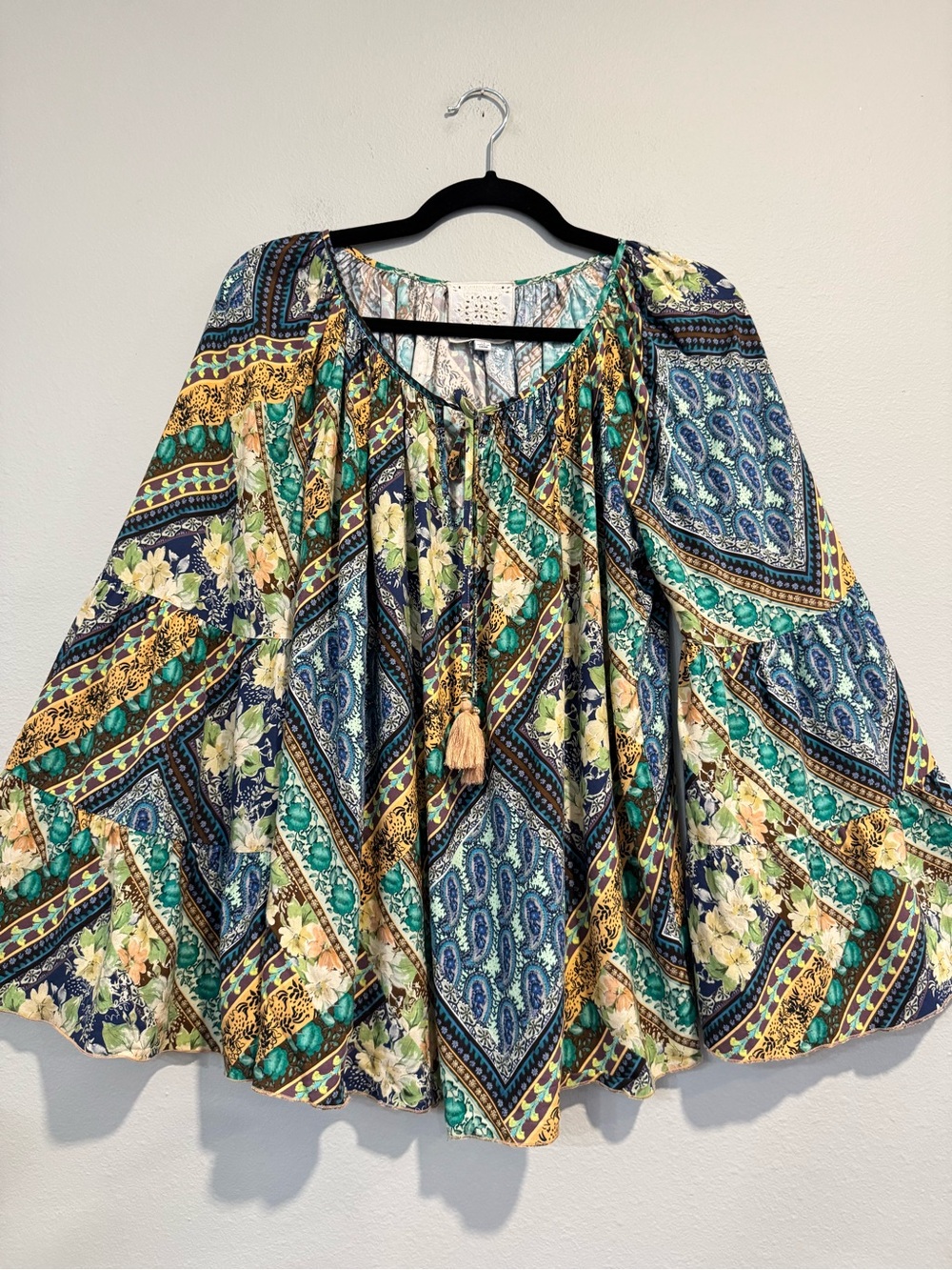 Johnny Was Jade Floral Blouse Boho Peasant Chic Relaxed XS